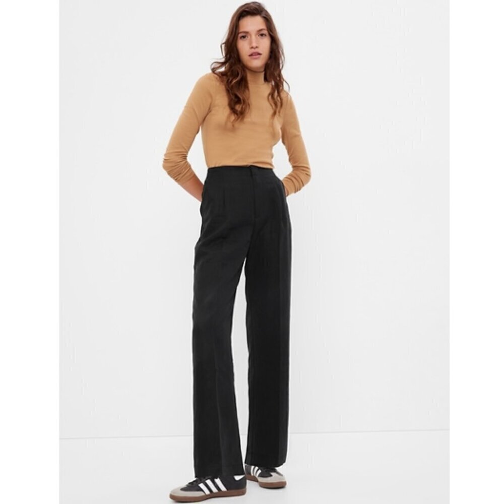 GAP Softsuit Tencel High Rise Pleated Wide Leg Black Pants Size 12 RT$90 #404698 - Picture 2 of 13